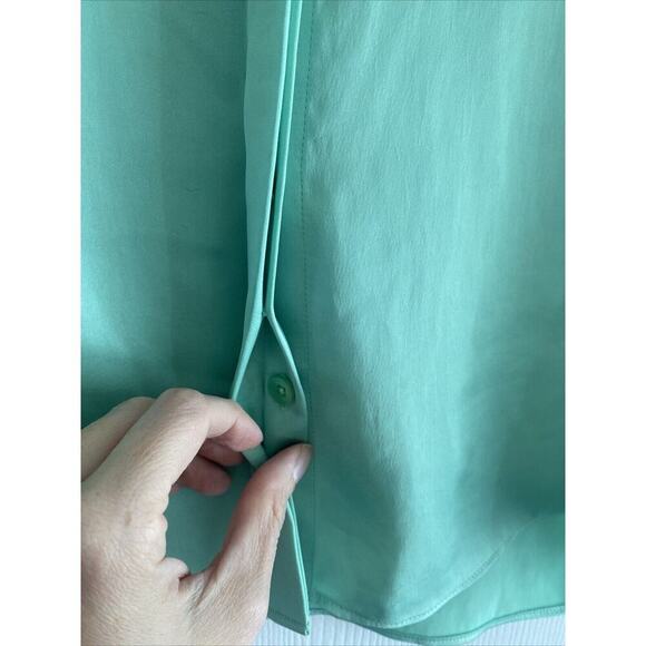 Alexis Button Up Small Blouse Career Light Green Sateen Flowy Garden Feminine - Picture 6 of 9